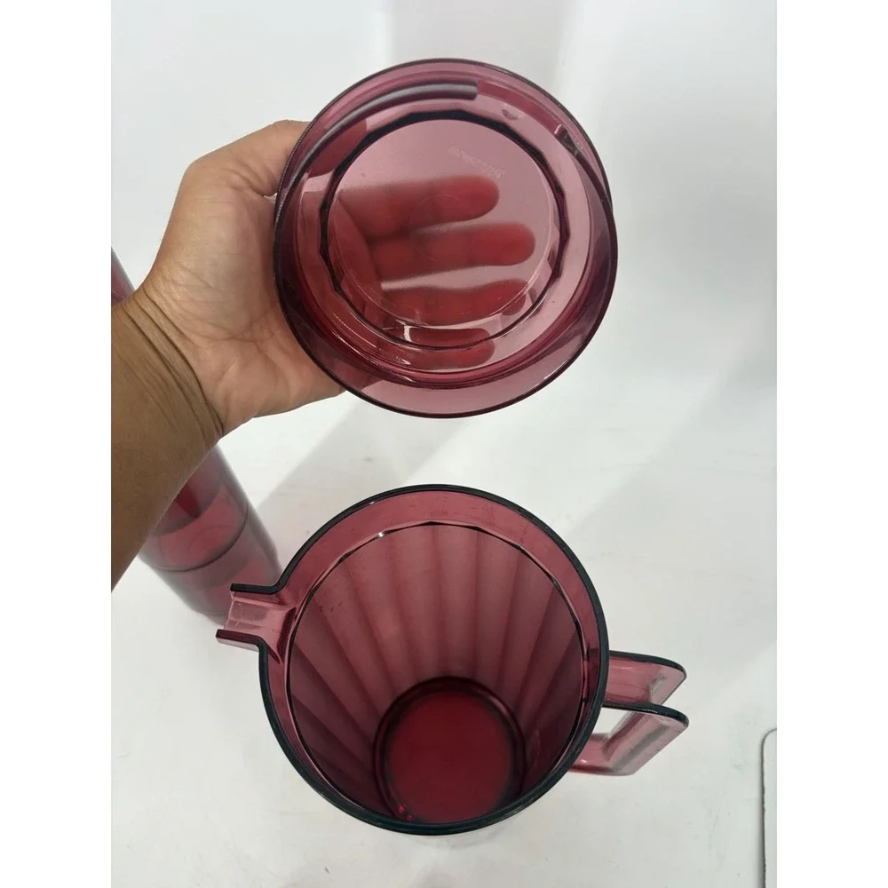 Vintage Tupperware Cranberry Red Ruby Acrylic Pitcher Cups Set Preludio Rare 7pc